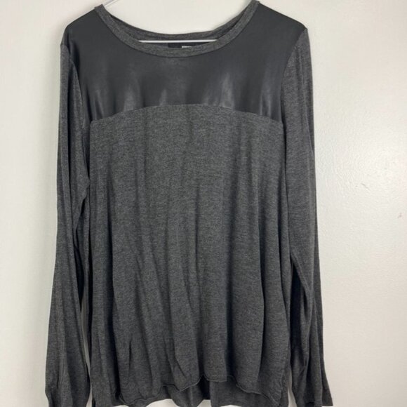Aritzia Wilfred Free Simone Gray/Black Shirt w/ Faux Leather Embellishments - Picture 2 of 11
